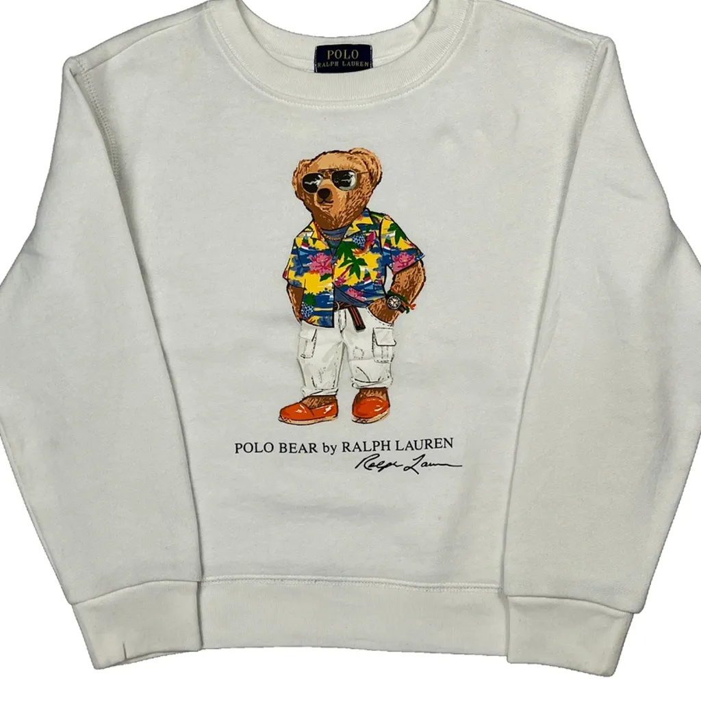 Age 7 Polo By Ralph Lauren Polo Bear Sweatshirt - Small White Cotton - Image 5