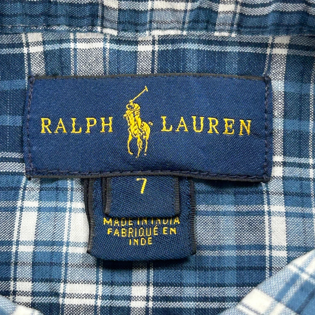 Age 7 Ralph Lauren Checked Short Sleeve Shirt - Small Blue Cotton - Image 3