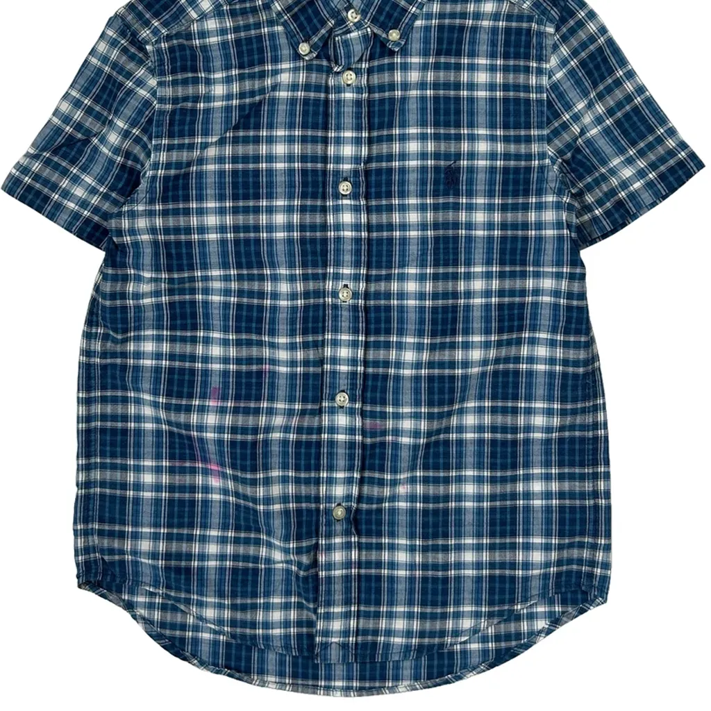 Age 7 Ralph Lauren Checked Short Sleeve Shirt - Small Blue Cotton - Image 4