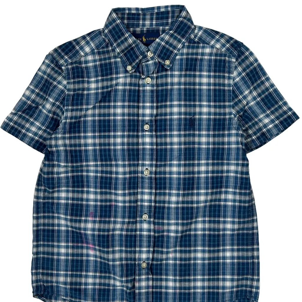 Age 7 Ralph Lauren Checked Short Sleeve Shirt - Small Blue Cotton - Image 5