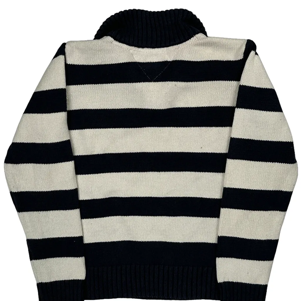 Age 7 Tommy Hilfiger Striped 1/4 Zip - Small Black & White Cotton - Image 7