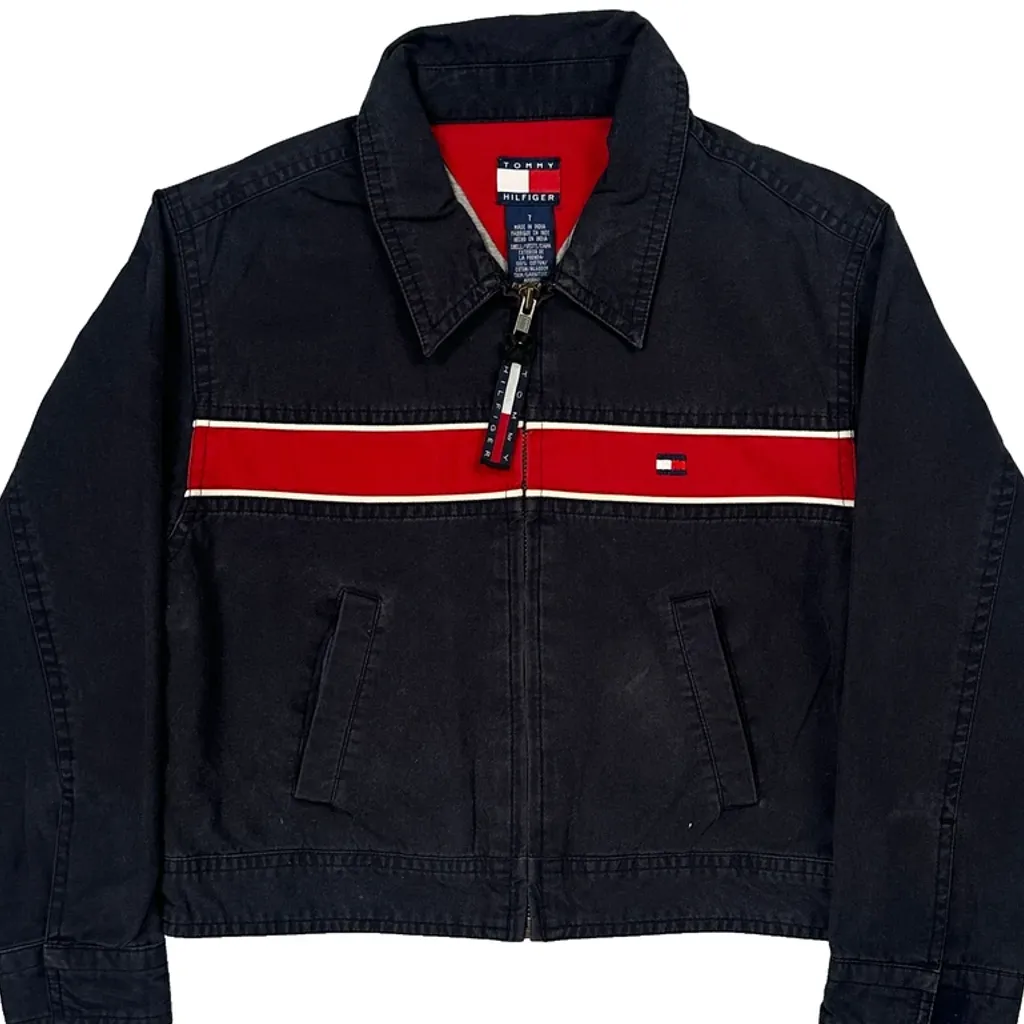 Age 7 Tommy Hilfiger Striped Jacket - Small Black Cotton - Image 5