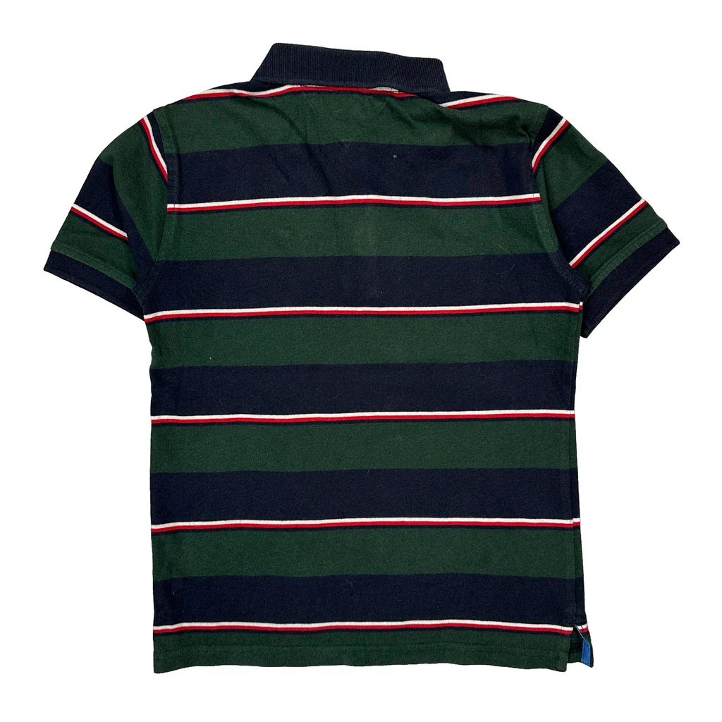 Age 7 Tommy Hilfiger Striped Polo Shirt - Small Green Cotton - Image 2