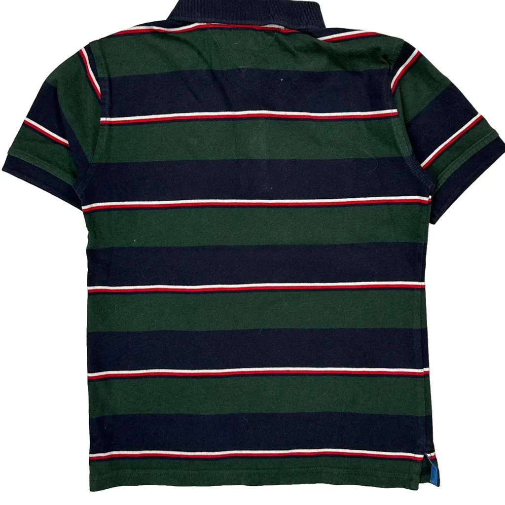 Age 7 Tommy Hilfiger Striped Polo Shirt - Small Green Cotton - Image 7