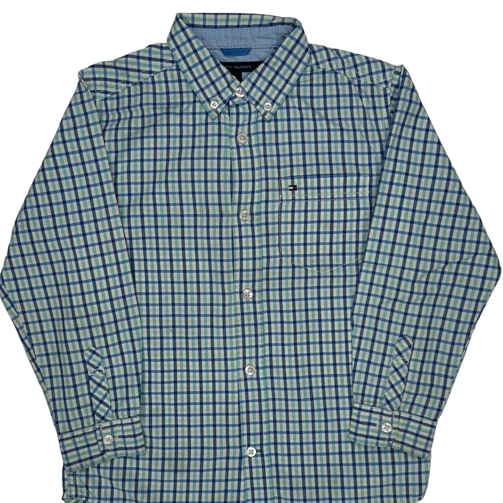 Age 7 Tommy Hilfiger Checked Shirt - Small Blue Cotton - Image 4