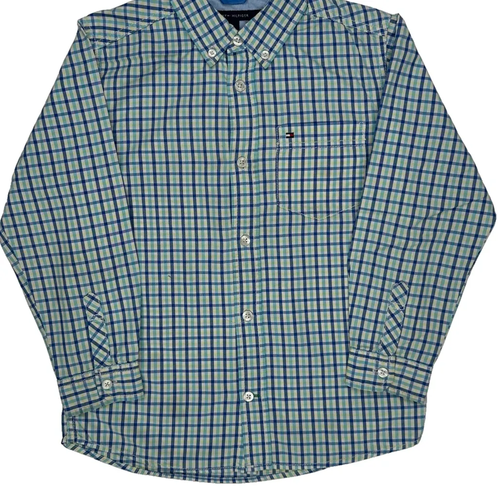 Age 7 Tommy Hilfiger Checked Shirt - Small Blue Cotton - Image 5