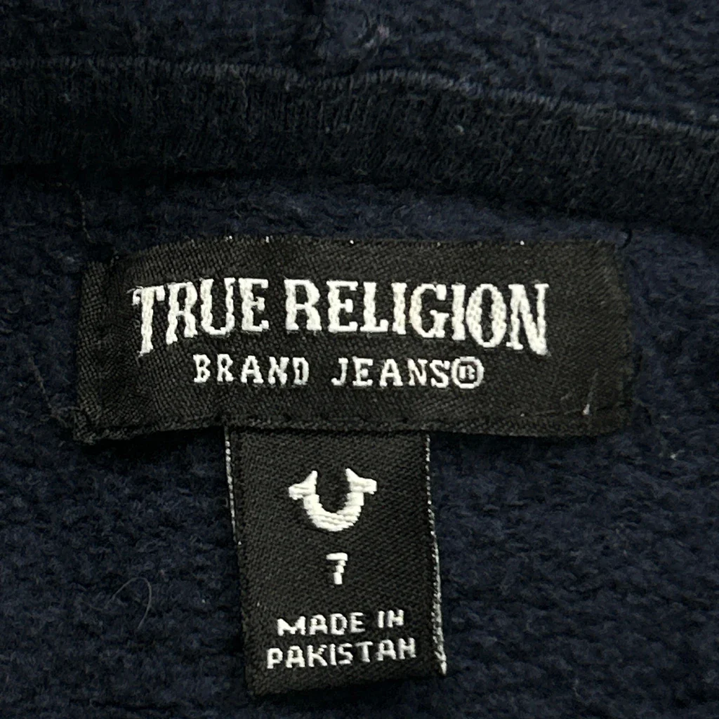 Age 7 True Religion Spellout Hoodie - Small Navy Cotton - Image 3