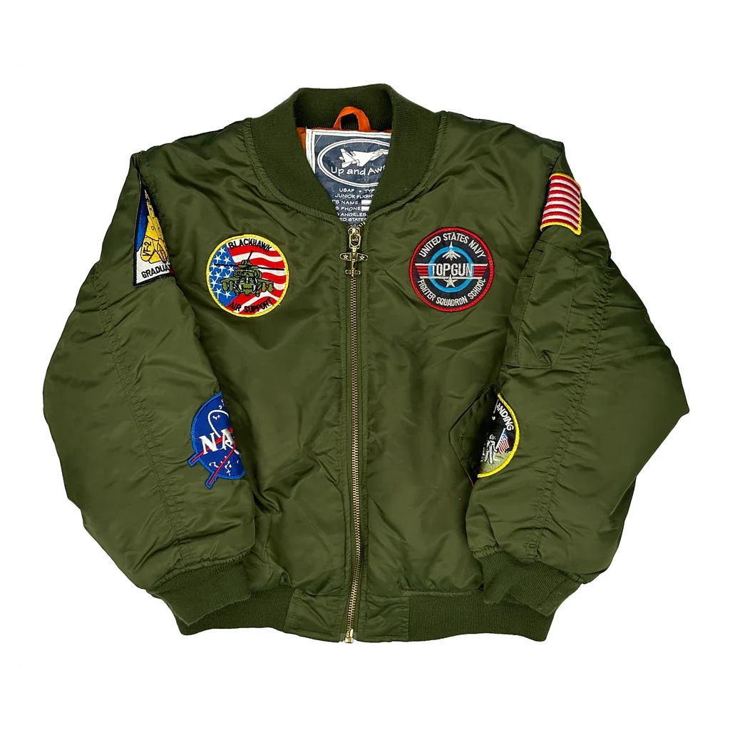Age 7 Up And Away Graphic Bomber Jacket - Large Green Polyester