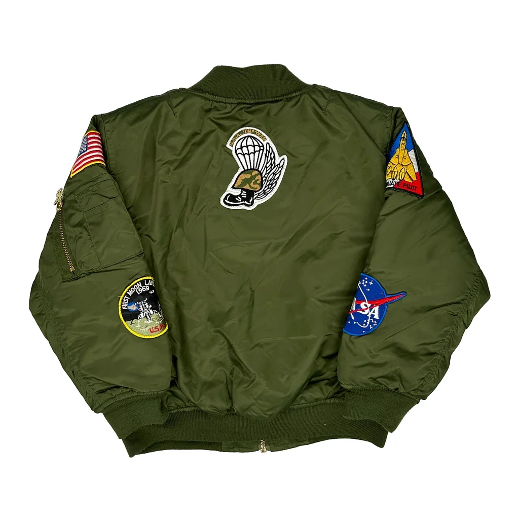 Age 7 Up And Away Graphic Bomber Jacket - Large Green Polyester - Image 2