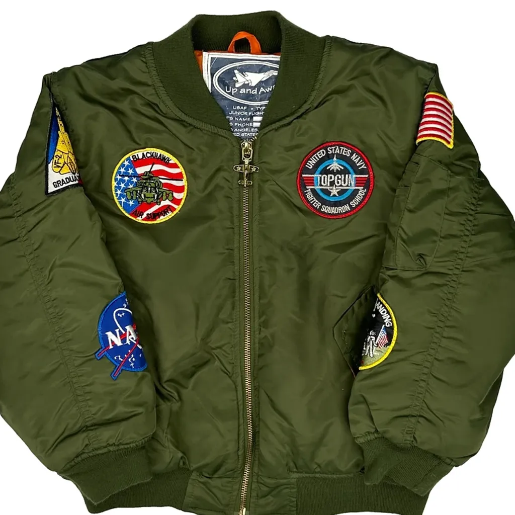Age 7 Up And Away Graphic Bomber Jacket - Large Green Polyester - Image 5