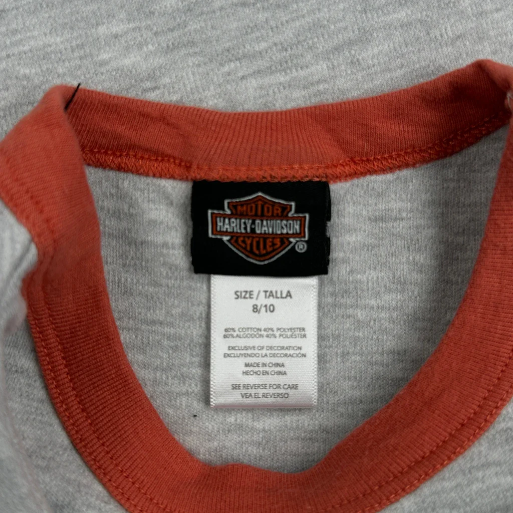 Age 8-10 Harley Davidson Graphic T-Shirt - Medium Grey Cotton Blend - Image 3
