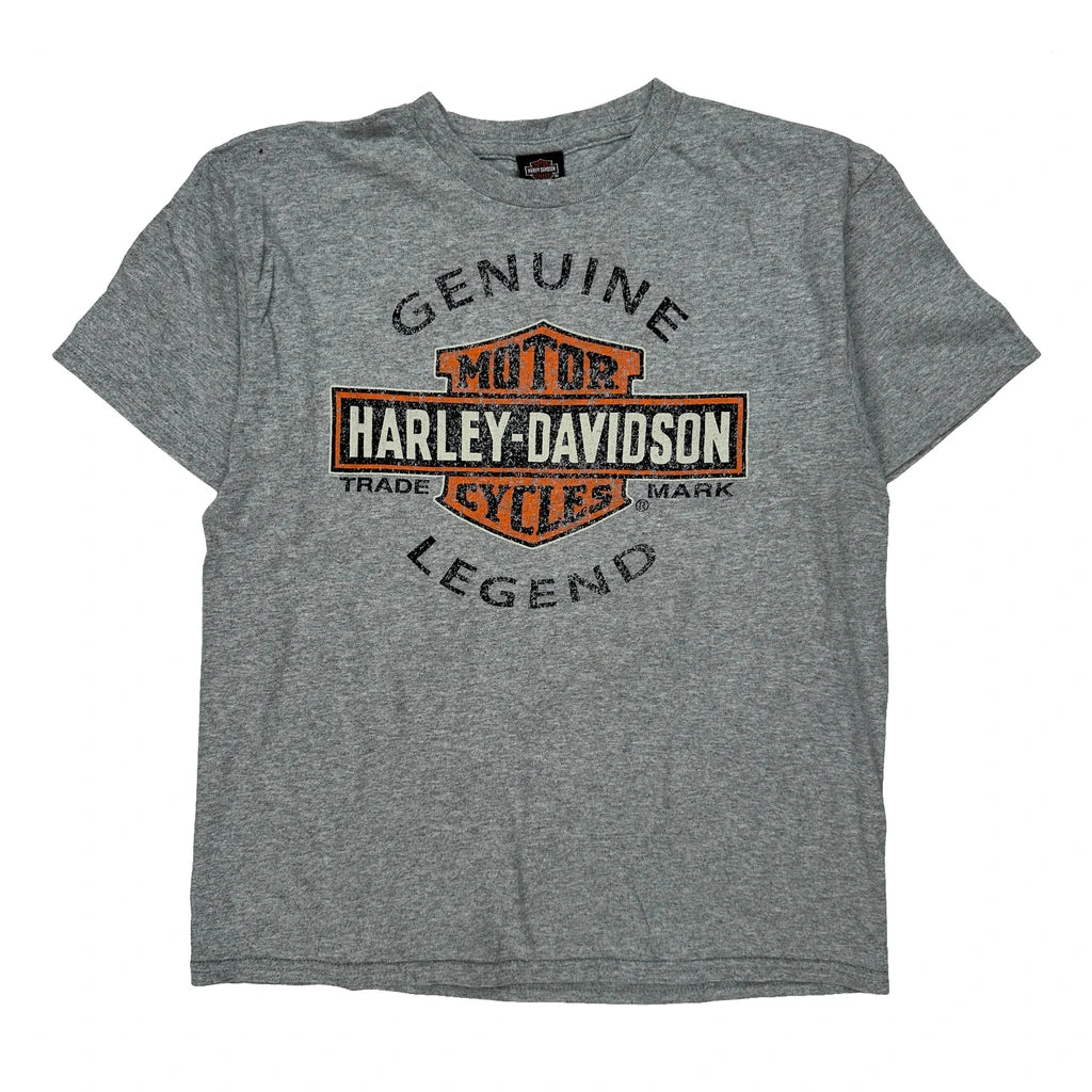 Age 8-10 Harley Davidson Graphic T-Shirt - Medium Grey Cotton