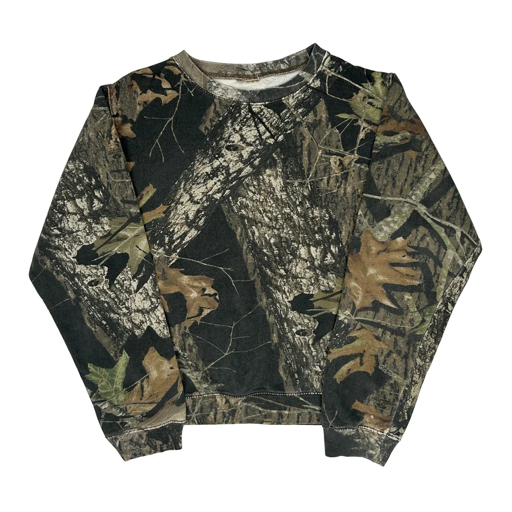 Age 8-10 Mossy Oak Camo Sweatshirt - Medium Green Cotton Blend