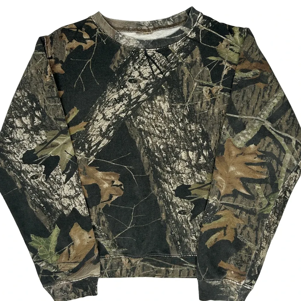 Age 8-10 Mossy Oak Camo Sweatshirt - Medium Green Cotton Blend - Image 5