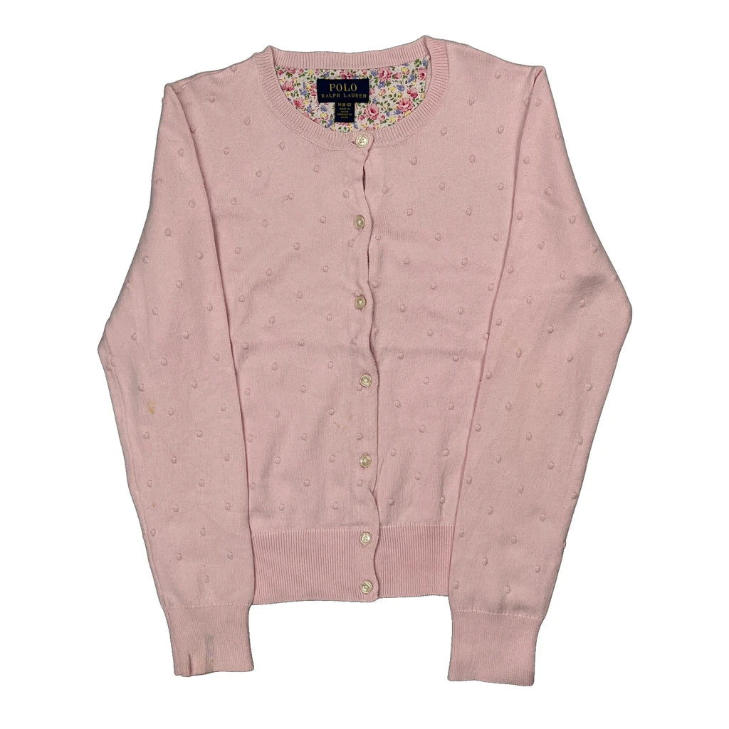 Age 8-10 Polo By Ralph Lauren Polka Dot Cardigan - Medium Pink Cotton