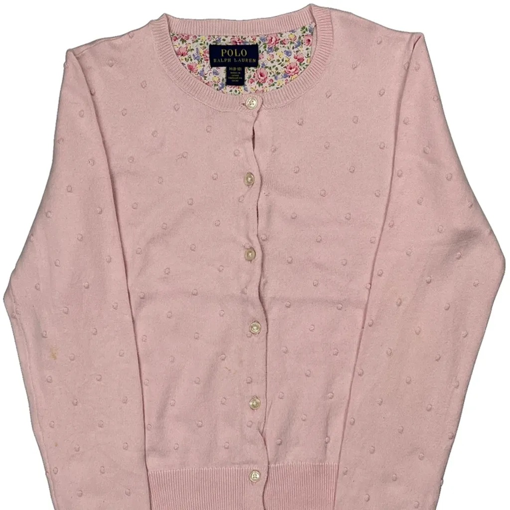 Age 8-10 Polo By Ralph Lauren Polka Dot Cardigan - Medium Pink Cotton - Image 5