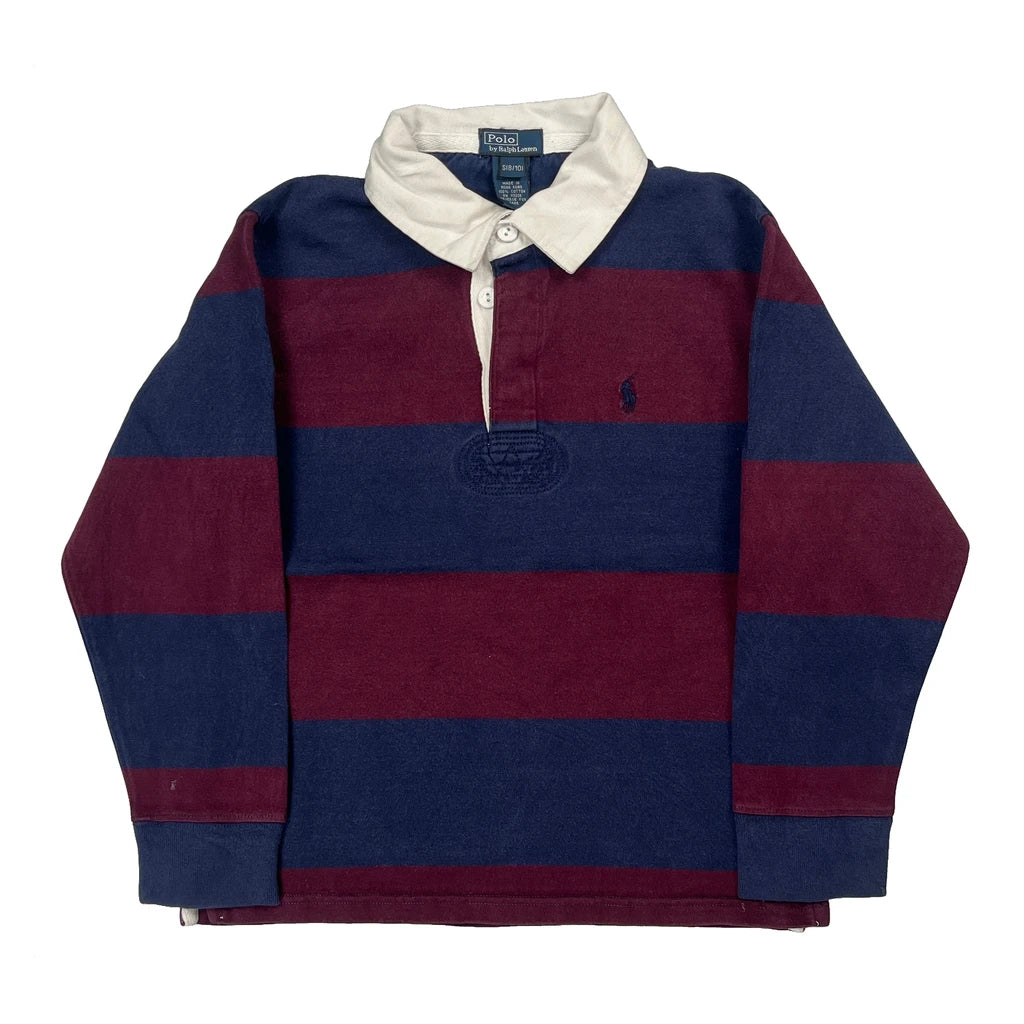 Age 8-10 Polo By Ralph Lauren Striped Rugby Shirt - Small Blue Cotton