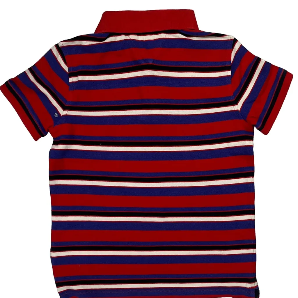 Age 8-10 Tommy Hilfiger Striped Polo Shirt - Medium Red Cotton - Image 7