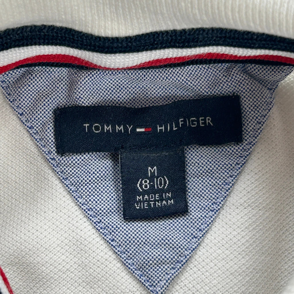 Age 8-10 Tommy Hilfiger Spellout Polo Shirt - Medium White Cotton - Image 3