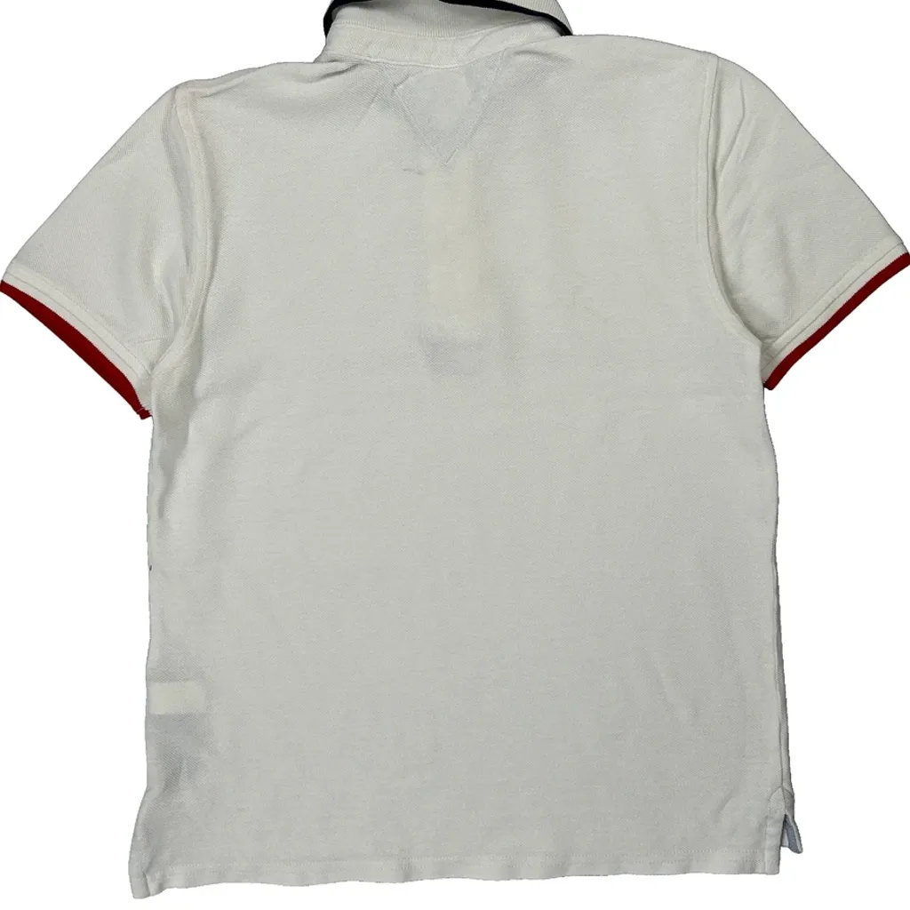 Age 8-10 Tommy Hilfiger Spellout Polo Shirt - Medium White Cotton - Image 6