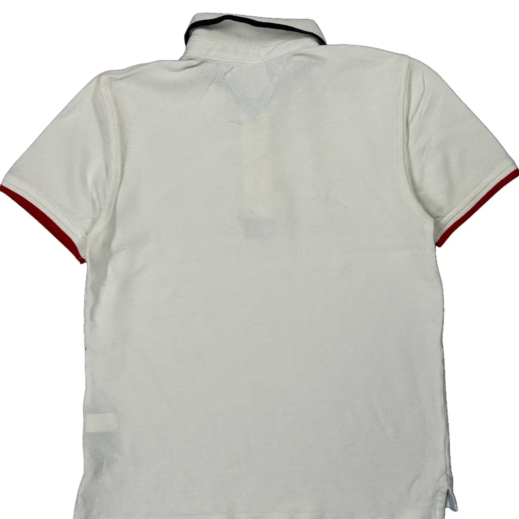 Age 8-10 Tommy Hilfiger Spellout Polo Shirt - Medium White Cotton - Image 7