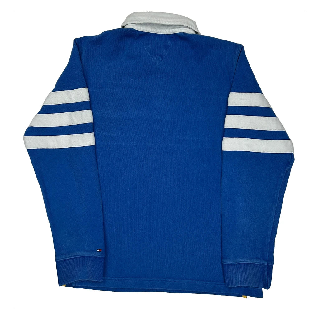 Age 8-10 Tommy Hilfiger Striped Rugby Shirt - Medium Blue Cotton - Image 2