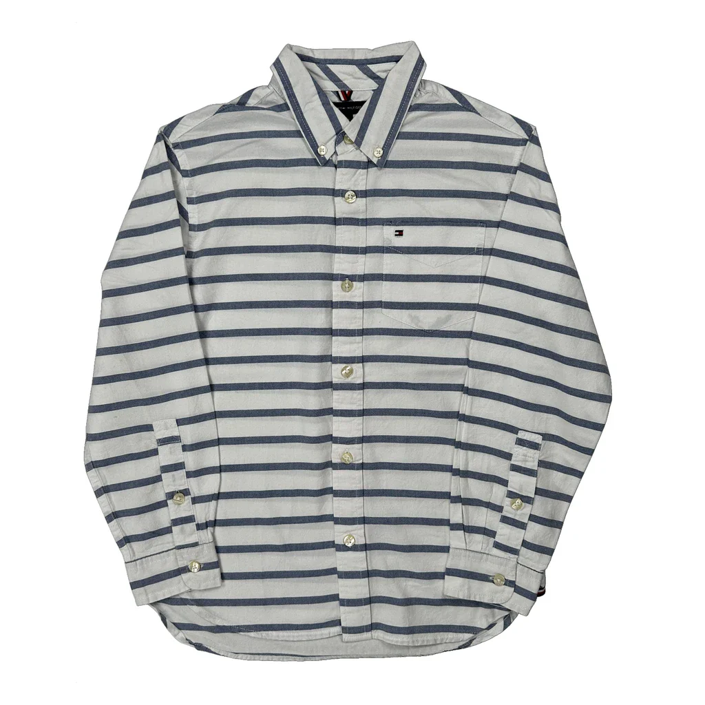 Age 8-10 Tommy Hilfiger Striped Shirt - Medium White Cotton