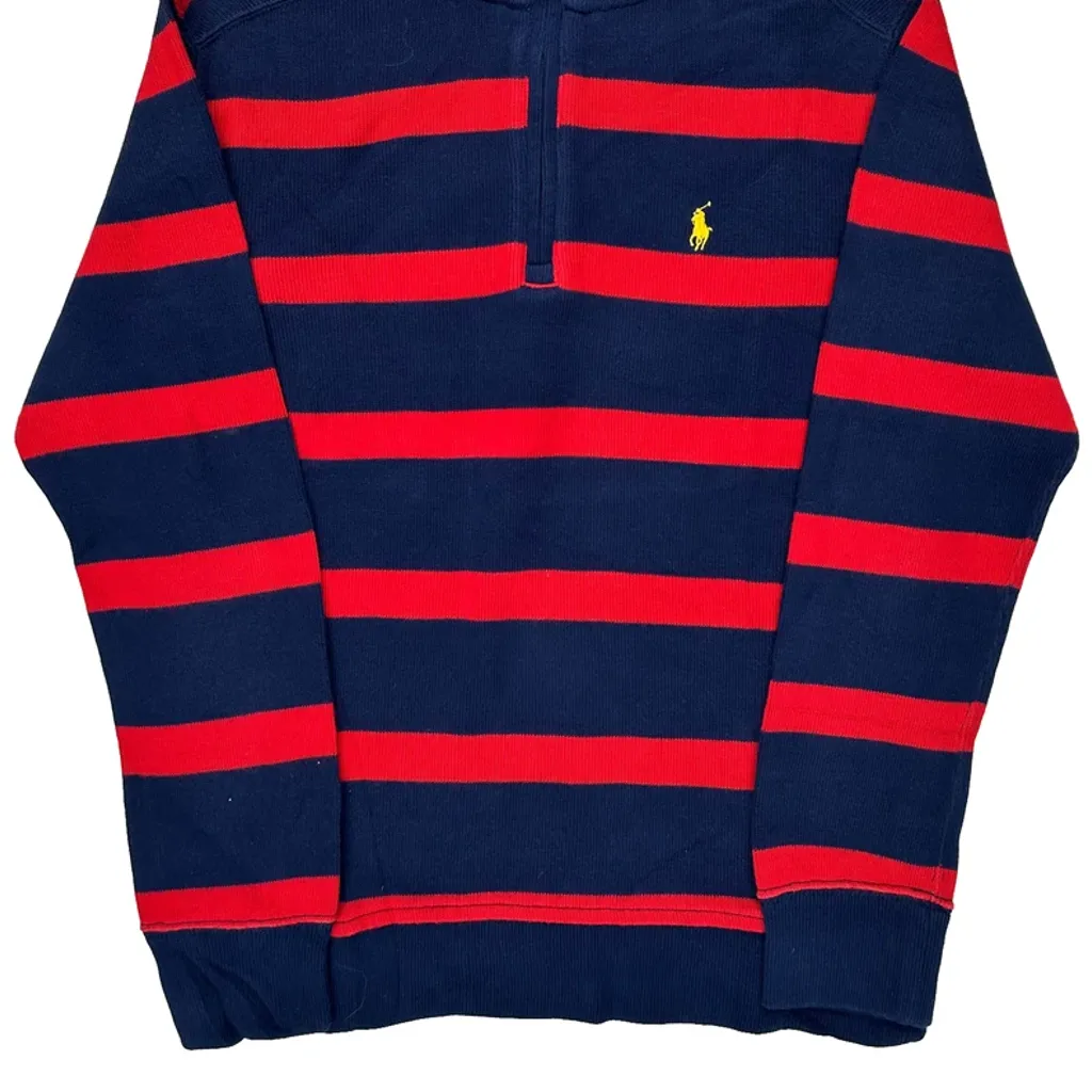 Age 8-9 Polo By Ralph Lauren Striped 1/4 Zip - Medium Navy Cotton - Image 4