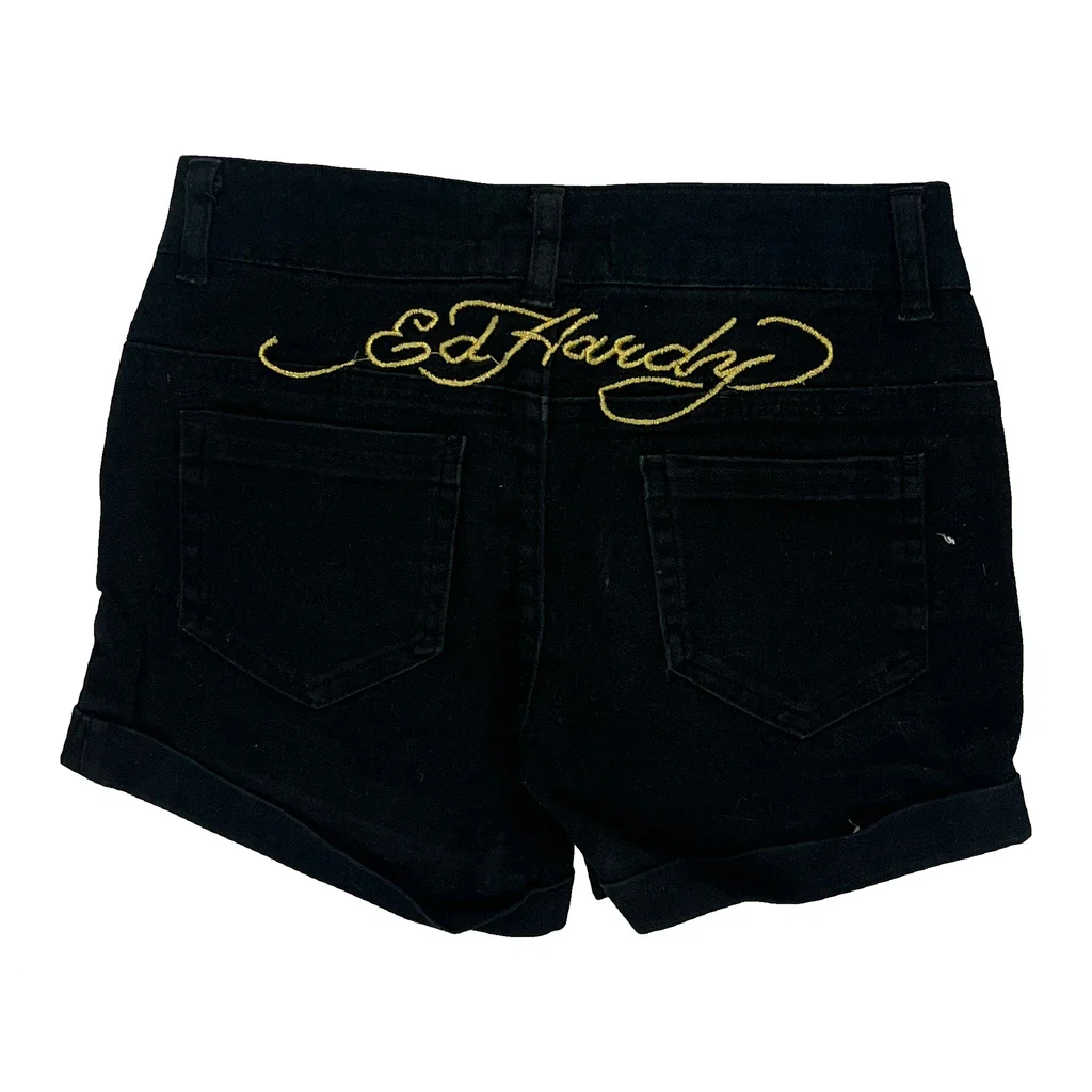 Age 8 Ed Hardy Graphic Denim Shorts - Smallw 3L Black Cotton