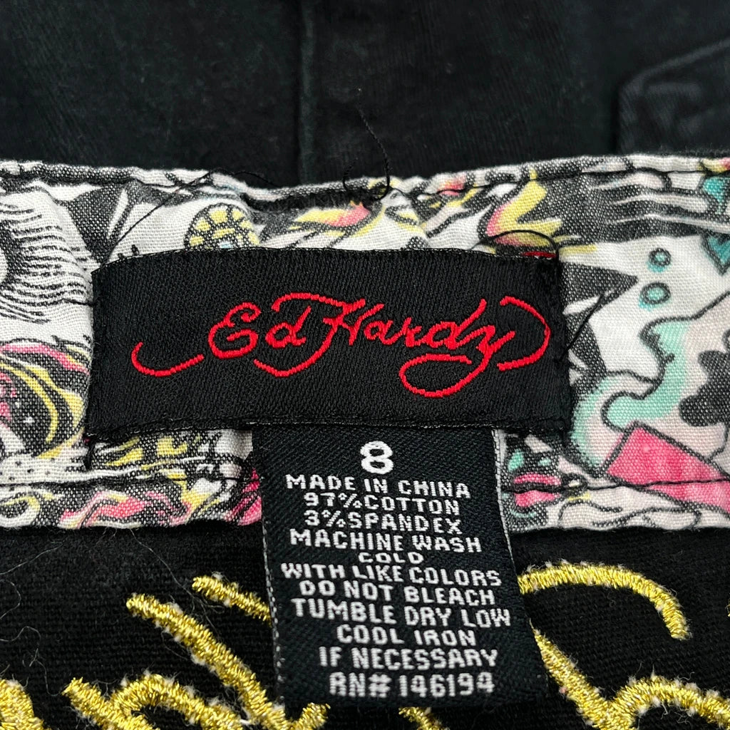 Age 8 Ed Hardy Graphic Denim Shorts - Smallw 3L Black Cotton - Image 3