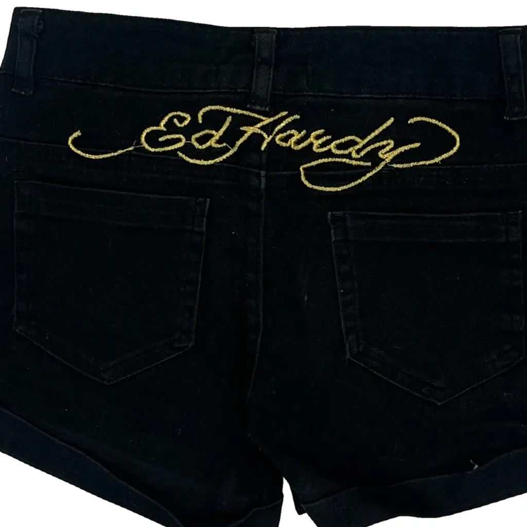 Age 8 Ed Hardy Graphic Denim Shorts - Smallw 3L Black Cotton - Image 5