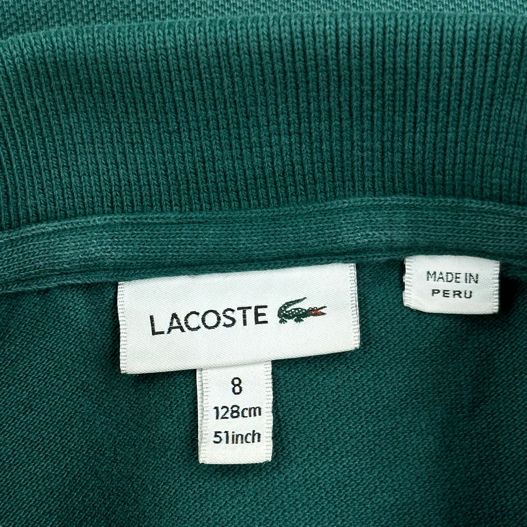 Age 8 Lacoste Polo Shirt - Medium Green Cotton - Image 3