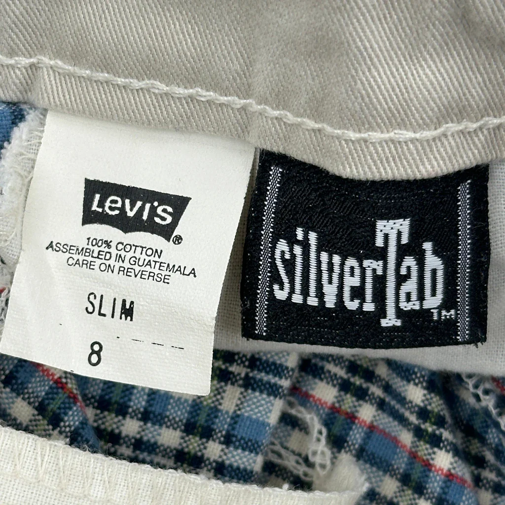 Age 8 Levis Checked Shorts - Medium Blue Cotton - Image 3