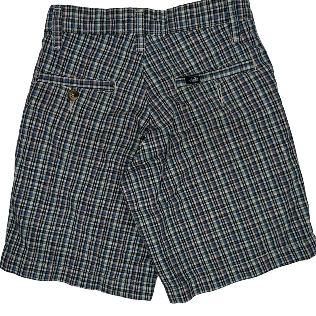 Age 8 Levis Checked Shorts - Medium Blue Cotton - Image 5