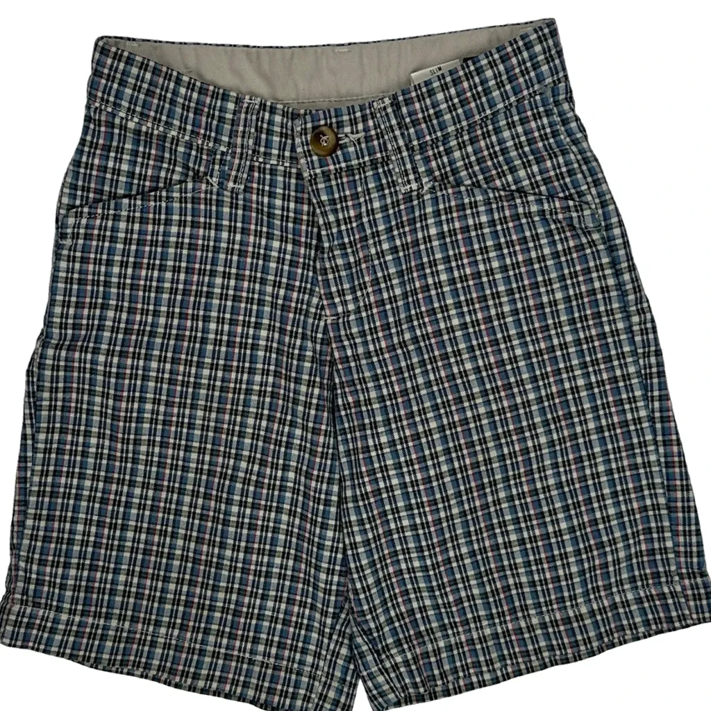 Age 8 Levis Checked Shorts - Medium Blue Cotton - Image 7