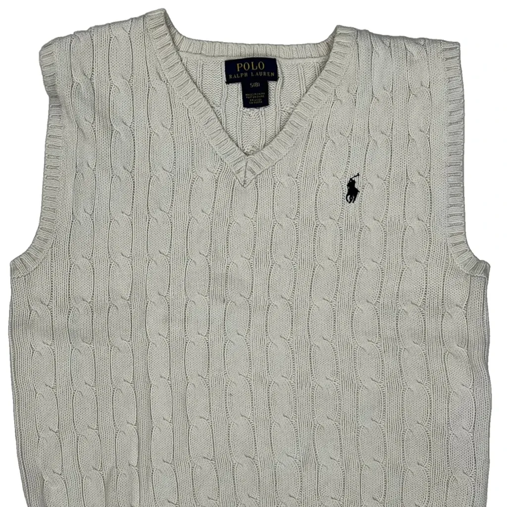 Age 8 Polo By Ralph Lauren Sweater Vest - Small Cream Cotton - Image 4
