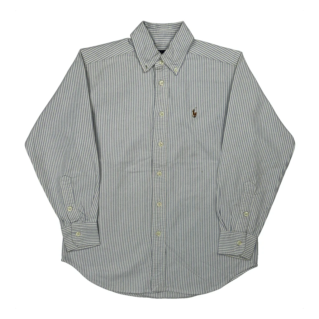 Age 8 Ralph Lauren Striped Shirt - Medium Blue Cotton