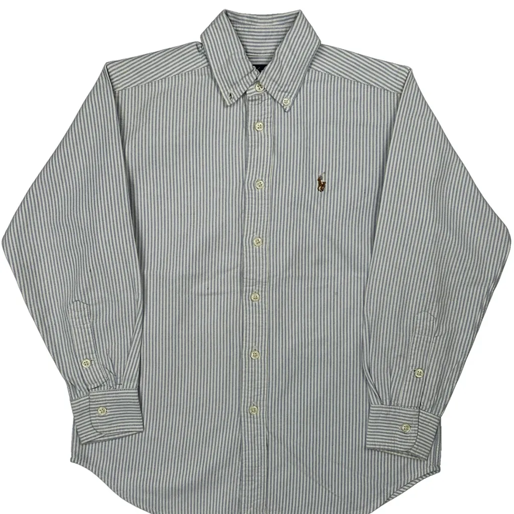 Age 8 Ralph Lauren Striped Shirt - Medium Blue Cotton - Image 4