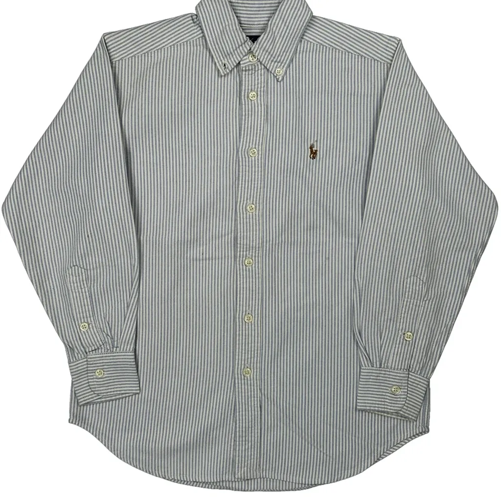 Age 8 Ralph Lauren Striped Shirt - Medium Blue Cotton - Image 5