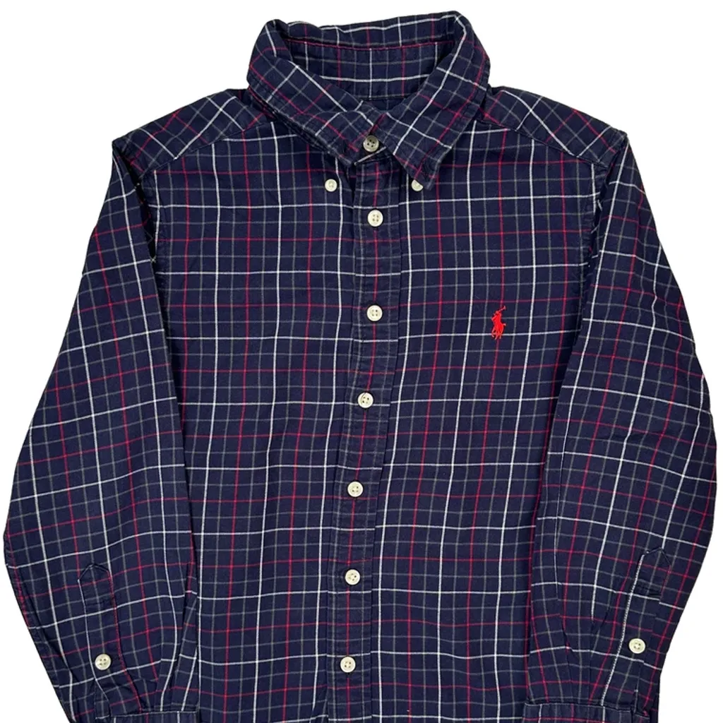 Age 8 Ralph Lauren Checked Shirt - Small Navy Cotton - Image 4