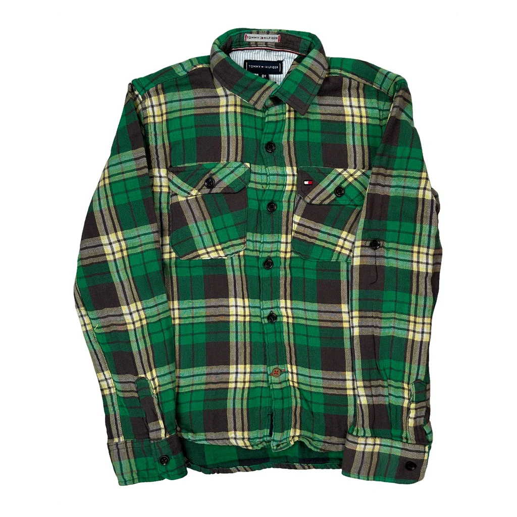 Age 8 Tommy Hilfiger Checked Flannel Shirt - Small Green Cotton