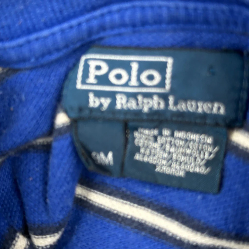 Age 9 Months Polo By Ralph Lauren Striped Polo Shirt - 2XS Blue Cotton - Image 3