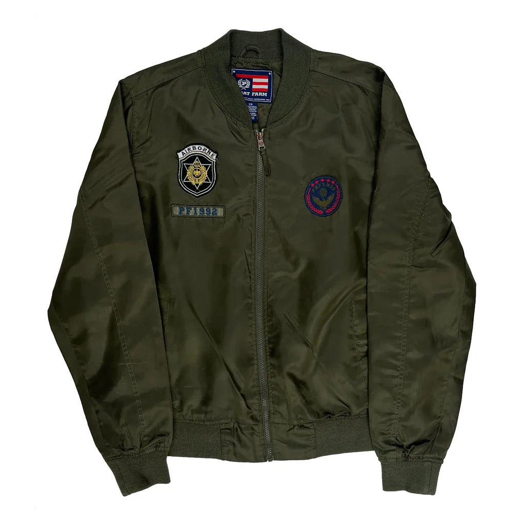 Airborne Patches Phat Farm Ma1 Bomber Jacket - Large Green Polyester