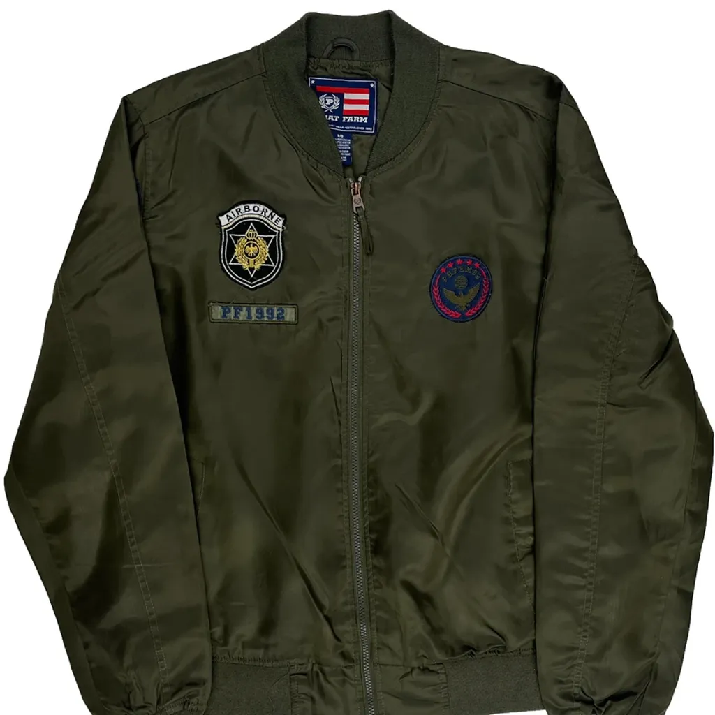 Airborne Patches Phat Farm Ma1 Bomber Jacket - Large Green Polyester - Image 5