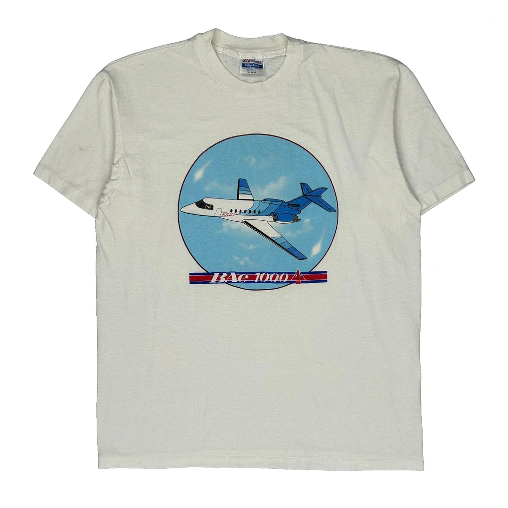 Aircraft Illustration Hanes Graphic T-Shirt - XL White Cotton Blend