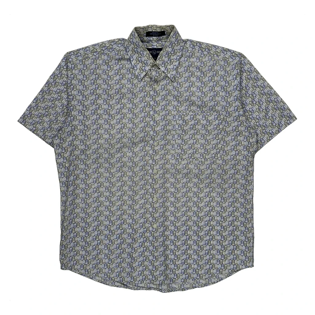 Alan Flusser Short Sleeve Shirt - Medium Multicoloured Cotton