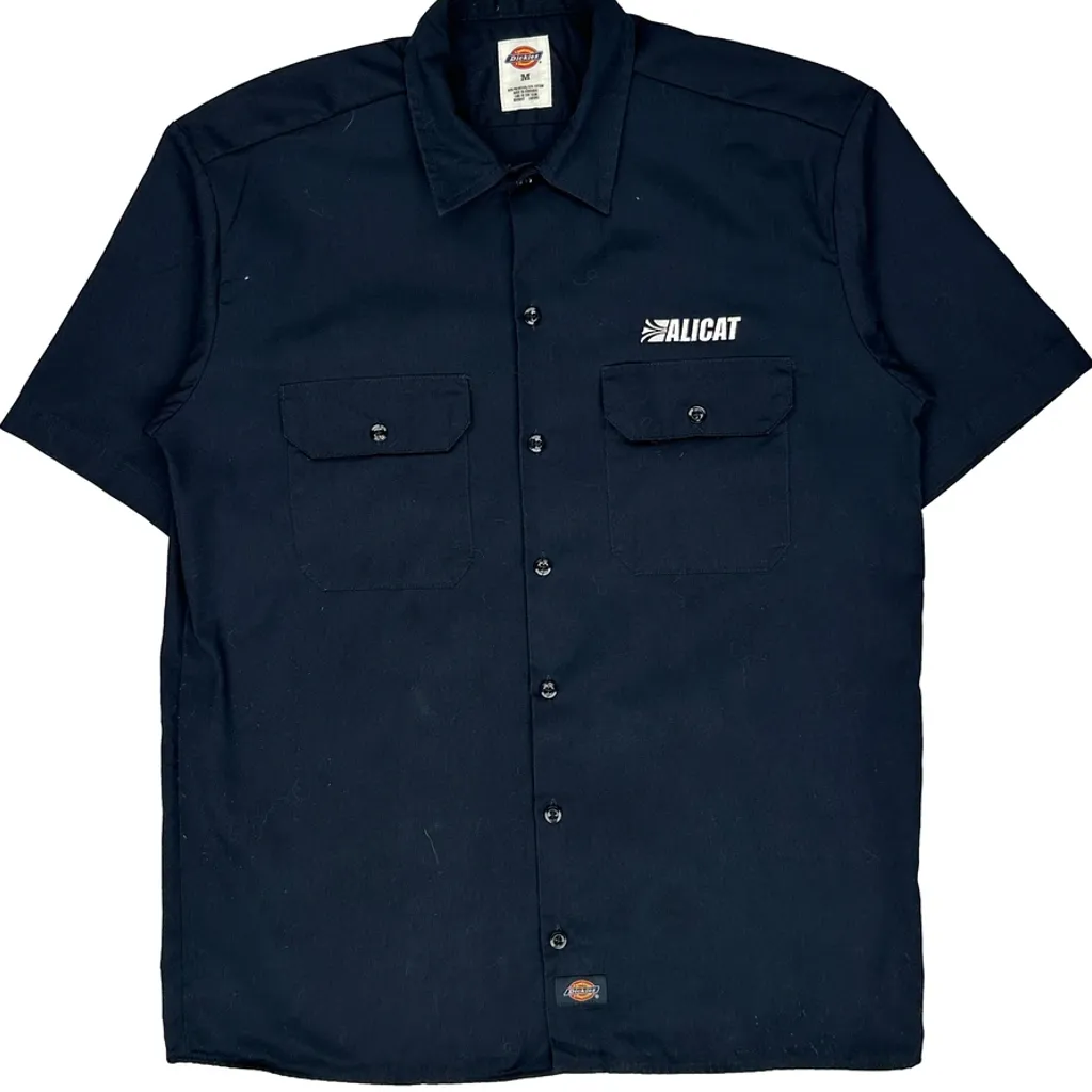 Alicat Logo Dickies Short Sleeve Shirt - Medium Navy Polyester Blend - Image 4