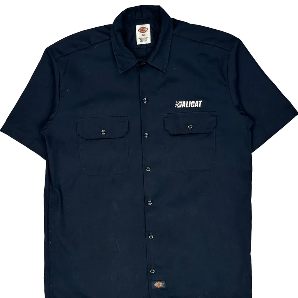 Alicat Logo Dickies Short Sleeve Shirt - Medium Navy Polyester Blend - Image 5