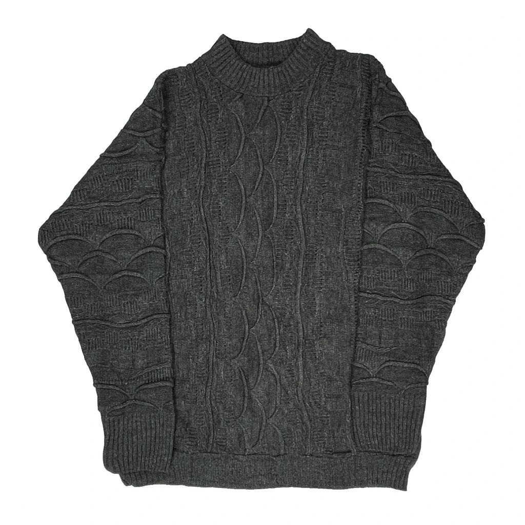 All Black Coogi 3D Chunky Knit Jumper - XL Grey Wool Blend