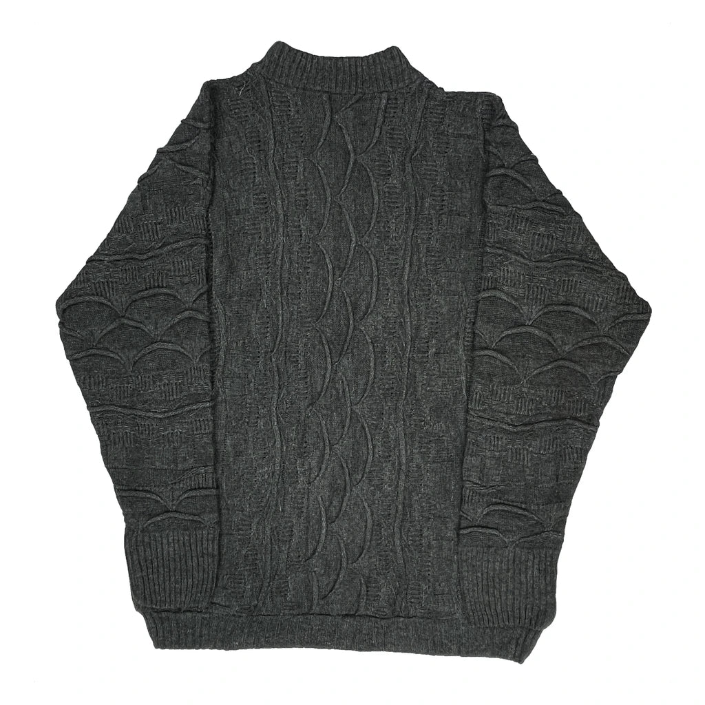 All Black Coogi 3D Chunky Knit Jumper - XL Grey Wool Blend - Image 2